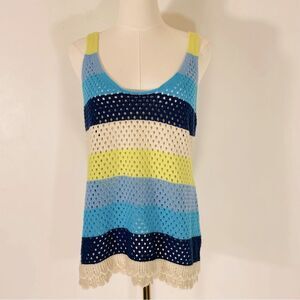 Design 365 Crocheted Blue, Yellow, & White Tank Top Size L